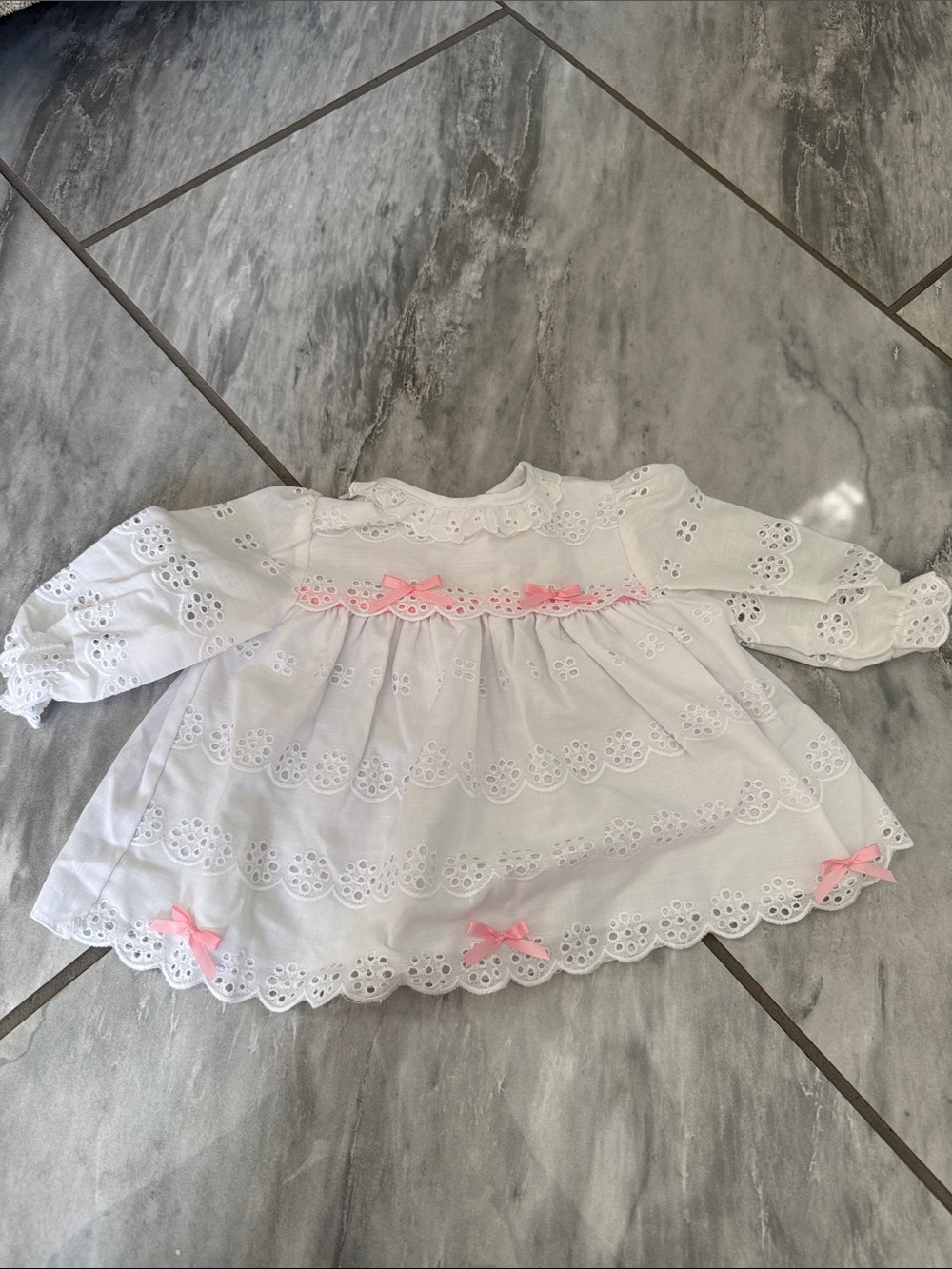 White Eyelet Baby Dress with Pink Bows